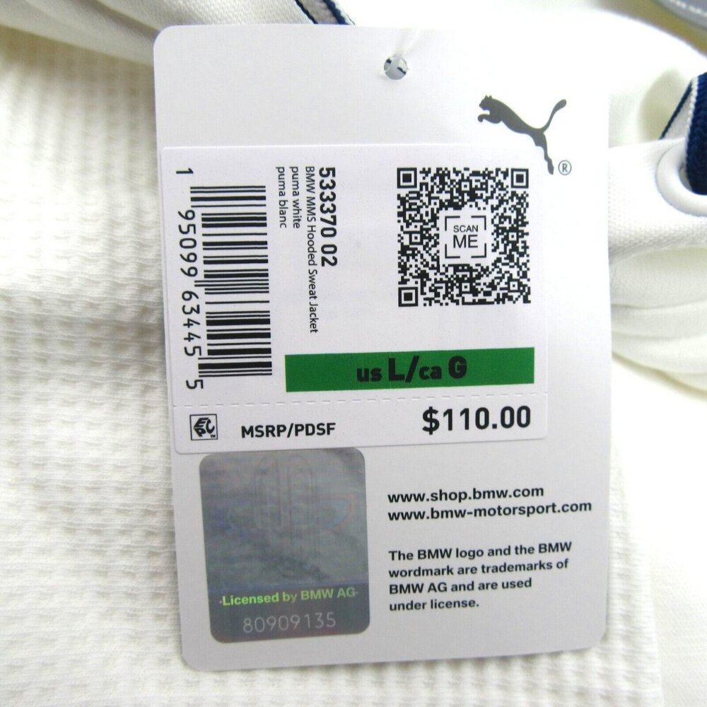 Puma BMW M Motorsport White Hoodie Full Zip Sweat Jacket Men's Size Large NEW - Picture 13 of 16